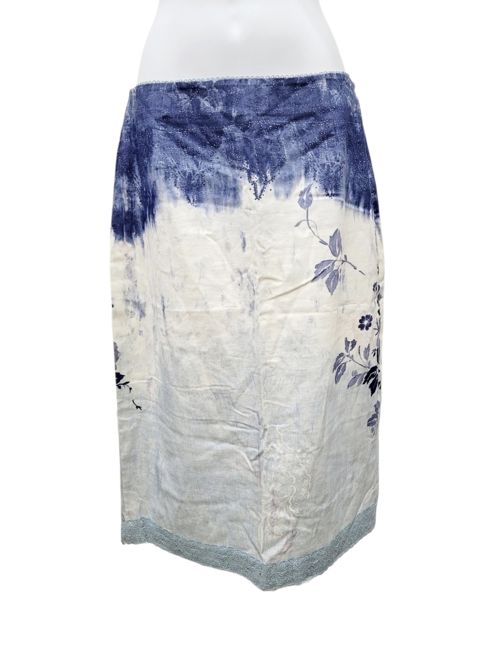 Y2K Italy Fashion Blue & White Long Skirt Dress Size: W28